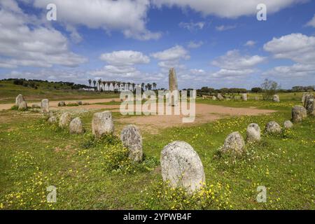 Conjunto de Menhires, Cromlech de Xerez, Monsaraz, Alentejo, Portugal, Europa Stockfoto