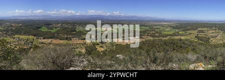 Blick von der Sierra de Galdent, Llucmajor, Mallorca, den Balearen, Spanien, Europa Stockfoto