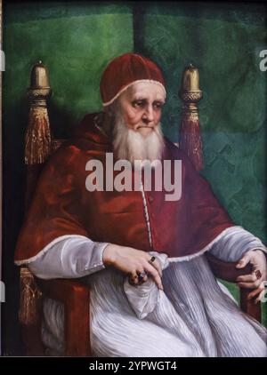 Raphael, Porträt von Papst Julius II., 1511, Öl auf Leinwand, National Gallery, London, England, Großbritannien Stockfoto