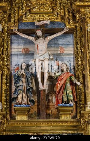 Jesus auf dem Kalvaria, Hauptaltar, 17. Jahrhundert, Barockstil, Kloster Santa Maria La Real, Najera, La Rioja, Spanien, Europa Stockfoto