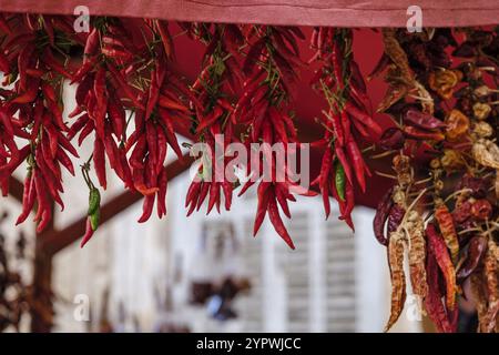 Typische Sirereta-Paprika, Wochenmarkt, Sineu, Mallorca, Balearen, Spanien, Europa Stockfoto