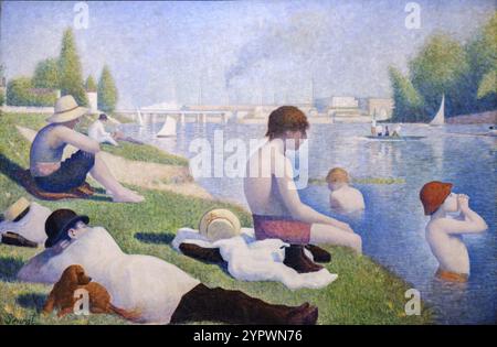 Jorge Seurat, Badende in Asnieres, 1884, Öl auf Leinwand, National Gallery, London, England, Großbritannien Stockfoto