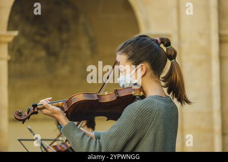 Weihnachtsvorsprechen der Musikschule Llucmajor, Kloster San Buenaventura, Llucmajor, Mallorca, Balearen, Spanien, Europa Stockfoto