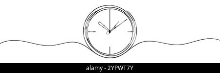 Uhr mit Pfeil fortlaufende einzeilige Zeichnung. Ein dünnes, durchgehendes Symbol zum Thema Zeit, Termin, Morgen, Zeit für die Arbeit an transparenten bac Stock Vektor
