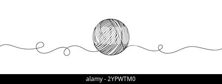 Garnknäuel mit durchgehendem Linienzeichen. Runder Knäuel aus Strickfaden isoliert auf weißem Hintergrund. Merino für Stricknadeln, Baumwolle zum Häkeln. Basteln Stock Vektor