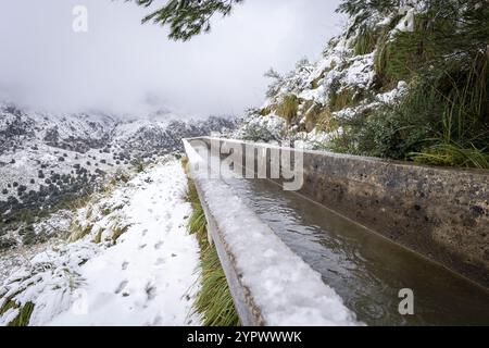 Wasseraufbereitungskanal, Gorg Blau Stausee, Escorca, Mallorca, Balearen, Spanien, Europa Stockfoto