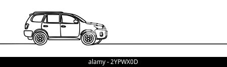 Eine Linienzeichnung eines robusten großen suv-Autos. Komfortables und sicheres Transportkonzept für die Familie. Einfache durchgehende Linienführung. Stock Vektor