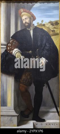 Moretto da Brescia, Portrait of a man, 1526, Öl auf Leinwand, National Gallery, London, England, Großbritannien Stockfoto