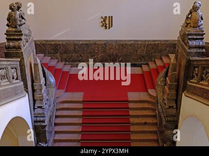 Neues Leipziger Rathaus: Treppe zum oberen Foyer. Sachsen, Deutschland, Europa Stockfoto