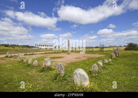 Conjunto de Menhires, Cromlech de Xerez, Monsaraz, Alentejo, Portugal, Europa Stockfoto