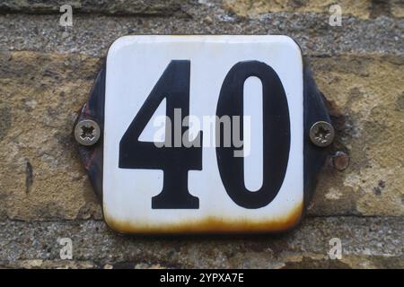 Hausnummernschild, Nummer 40, Ziffer, Jubiläum, Geburtstag, Jahrgang, Nordrhein-Westfalen, Deutschland, Europa Stockfoto