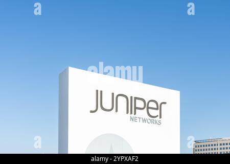 Juniper Networks unterzeichnen am Hauptsitz in Sunnyvale, Kalifornien, USA Stockfoto