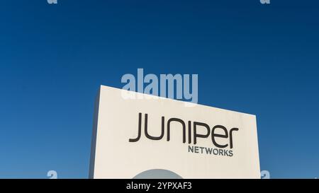 Juniper Networks unterzeichnen am Hauptsitz in Sunnyvale, Kalifornien, USA Stockfoto
