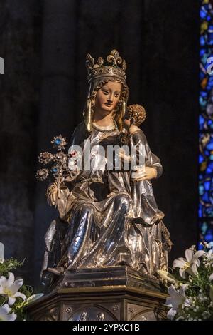 Jungfrau von Roncesvalles., Königliche Stiftskirche Santa Maria de Roncesvalles, Orreaga, Santiago's Road, Navarra, Spanien, Europa Stockfoto