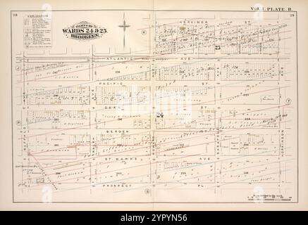Karte gebunden durch Atlantic Ave., Herkimer St., Hopkinson Ave., Prospect PL., Buffalo Ave.; Einschließlich Pacific St., Dean St., Bergen St., St. Marks Ave., Ralph Ave., Howard Ave., Saratoga Ave., Vol. 1. Platte, R. 1880 Stockfoto