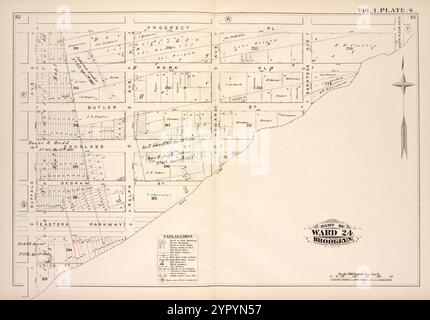 Karte gebunden durch Prospect PL., Hopkinson Ave., City Line, Buffalo Ave.; einschließlich Ralph Ave., Howard Ave., Saratoga Ave., Park Pl., Butler St., Douglass St., Degraw St., Eastern Parkway, Union St., Vol. 1. Platte, S. 1880 Stockfoto