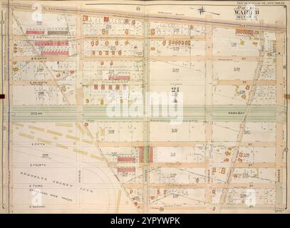 Brooklyn, Vol. 7, Double Page Plate No. 19; Part of Ward 31, Section 21; [Map Bounded by Coney Island Ave., Avenue W; including E. 2nd St., Avenue S] 1907 by E.B. Hyde & Co. Stockfoto