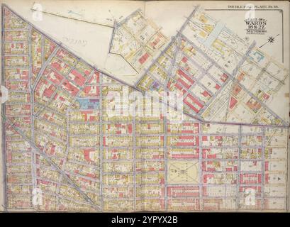 Brooklyn, Vol. 1, 2nd Part, Double Page Plate No. 38; Part of Wards 18 & 27, Section 10-11; [Map Bounded by Flushing Ave., Morgan Ave., Meserole St., Gardner Ave.; einschließlich Johnson Ave., Cypress Ave., de Kalb Ave., Broadway]; Unterplan [Karte begrenzt durch de Kalb Ave., Flushing Ave., Seneca Ave.; einschließlich Meserole St., Gardner Ave, Johnson Ave.] 1916 von E.B. Hyde & Co. Stockfoto