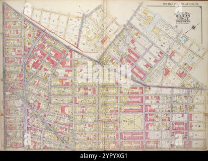 Brooklyn, Vol. 1, 2nd Part, Double Page Plate No. 38; Part of Wards 18 & 27, Section 10-11; [Map Bounded by Flushing Ave., Morgan Ave., Meserole St., Gardner Ave.; einschließlich Johnson Ave., Cypress Ave., de Kalb Ave., Broadway]; Unterplan [Karte begrenzt durch de Kalb Ave., Flushing Ave., Seneca Ave.; einschließlich Meserole St., Gardner Ave, Johnson Ave.] 1916 von E.B. Hyde & Co. Stockfoto