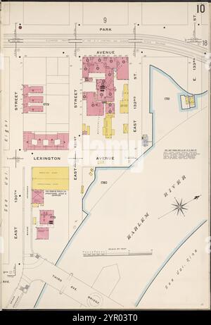 Manhattan, V. 11, Plate No. 10 [Karte begrenzt durch Park Ave., Harlem River, 3rd Ave., E. 130th St.] 1884 - 1936 Stockfoto