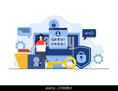 Cyber-Sicherheit, Sicherheit personenbezogener Daten, Passwortschutz, Internetsicherheit oder informationspolitischer Datenschutz flache Illustrationskonzepte für Landing-Page, Mob Stock Vektor