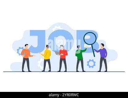 Arbeitslose oder Bewerber, die Stellenangebote suchen, Stellensuche, Personalbeschaffung, Personalabteilung, flache Illustrationen für Landing-Page, Webbanner, Stock Vektor