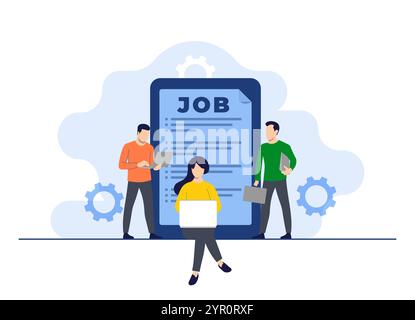 Personen, die Stellenangebote suchen, Stellensuche, Personalbeschaffung, Personalabteilung, flache Illustrationen für Landing-Page, Webbanner, soziale Medien, Infogra Stock Vektor