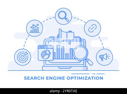 Infografik zur Optimierung der SEO-Suchmaschine, SEO-Leistung, Targeting und Überwachung, SEO-Marketing-Analyse-Konzept für Landing-Page, Stock Vektor
