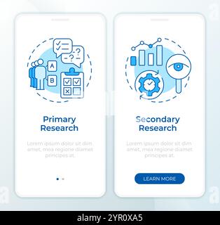 Wichtigste Marktforschungstypen blauer Onboarding-Bildschirm für mobile Apps Stock Vektor