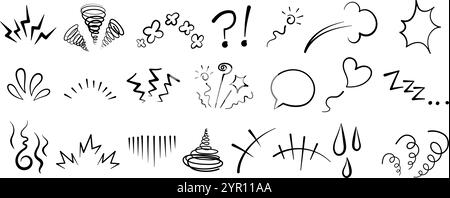 Manga oder Anime Comic Emoticon Element Grafik Effekte Hand gezeichnet Doodle Vektor Illustration Set Stock Vektor