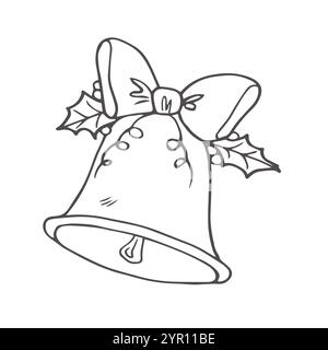 Frohe Weihnachtsglocke Umriss, isolierte weihnachtsglocke Sketch-Symbol Vektor, weihnachtsglocke Logo, weihnachtsglocke mit Band weißem Hintergrund. Stock Vektor