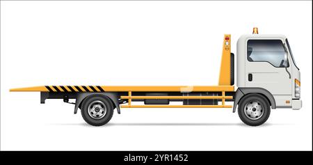 Ansicht des Abschleppwagens von der Seite isoliert auf weißem Hintergrund. Pannenhilfe Vektormodell, einfache Bearbeitung und Neufärbung Stock Vektor
