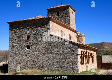 Caracena, Kirche San Pedro (romanisch, 12. Jahrhundert). Soria, Castilla y León, Spanien. Stockfoto