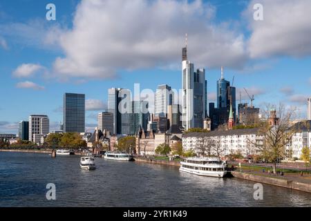 Skyline von Frankfurt vom Main, Frankfurt, Deutschland Stockfoto