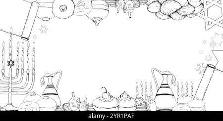 Horizontale jüdische Hanukkah-Feiertagssymbolvorlage Stock Vektor