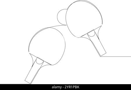 Zwei Tischtennisschläger und ein Ball, eine Linie. Tischtennissportspiel mit einer einzigen durchgehenden Linie. Vektorillustration, bearbeitbare Kontur Stock Vektor