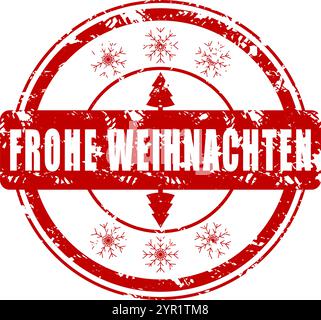 Frohe weihnachten, frohe Weihnachten Gummistempel, Grußkarte deutsche Karte, Weihnachtsfeier, Winter, Weihnachtsstimmung und Freude, Vektor-Illustration Stock Vektor