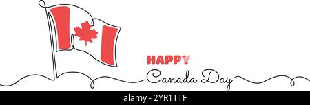 Kanadische Flagge einzeilige Kunstzeichnung und Happy Canada Day abstrakte Vektor Banner Design Stock Vektor