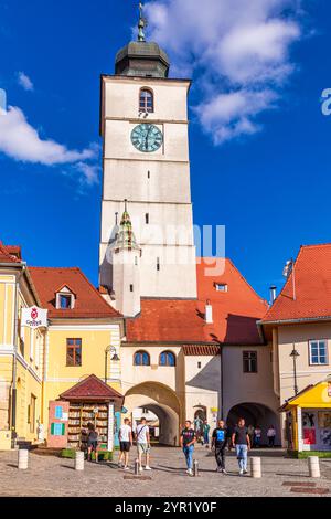 Der Ratsturm in der Altstadt von Sibiu, Siebenbürgen, Rumänien Stockfoto