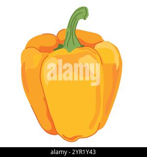 Cartoon Paprika. Vektor-Illustration der ganzen Paprika. Süßer Orangenpfeffer aus Bulgarien, saftiges Gemüse vom Bauernhof, Gewürze zum Kochen. Stock Vektor