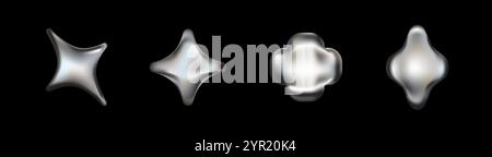 Retro-Chromfiguren mit Kronen und Sternen in flüssiger Form. Stock Vektor