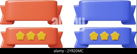 Rote und blaue 3D-Bänder mit Sternen für Werbebotschaften oder Auszeichnungen Stock Vektor