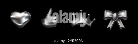 Verchromte 3D-Formen mit Sternen und von Galaxien inspirierten Designs Stock Vektor