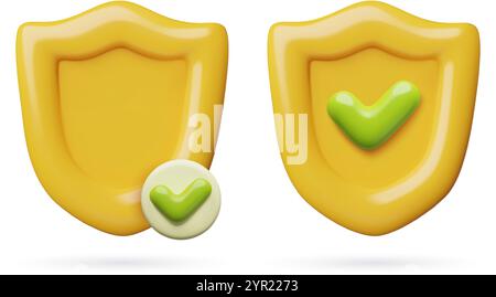 Gelbes Schild mit einem Häkchen 3D-Sicherheit und Sicherheit niedliche minimale Vektorsymbole Stock Vektor