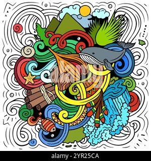 Vektor lustige Kritzelillustration mit Grenada Thema. Farbenfrohes Design, das das Wesen der nordamerikanischen Kultur und Traditionen in verspieltem Kalifornien einfängt Stock Vektor