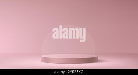 Luxuriöse pinkfarbene Plattform mit überlappendem transparenten runden Glaselement. Minimalistisches elegantes Ausstellungsdesign mit hochwertigem Kosmetikdisplay oder elegantem Design Stock Vektor