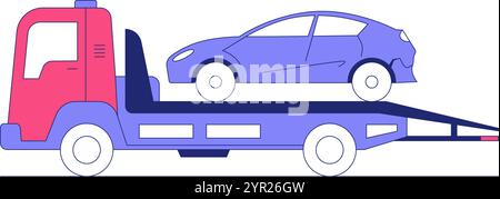 Abschleppwagen Mit Defektem Fahrzeug In Flacher Vektor-Illustration, Die Pannenhilfe, Fahrzeugpanne Und Transportservice Symbolisiert, Isoliert Auf Stock Vektor