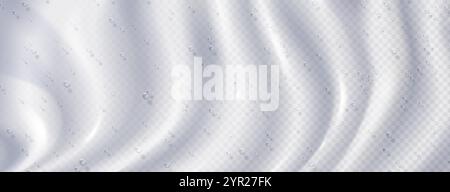 Luftblasen auf transparentem weißem Hintergrund mit welliger Oberfläche. Vektorrealistische Illustration von cremiger kosmetischer Substanz mit Öltropfen, Hautschönheit Stock Vektor