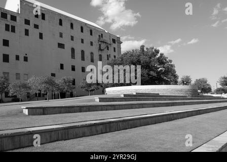 Der Survivor Tree, eine widerstandsfähige amerikanische Ulme, steht hoch am Oklahoma City National Memorial in Oklahoma, USA. Stockfoto