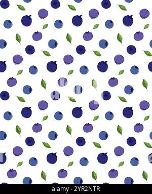 Nahtloses Blaubeermuster. Hand gezeichnet saftige Grafik Umriss Blaubeeren endloses Design, frische essbare blaue Beeren für gesunde Ernährung flache Vektor b Stock Vektor